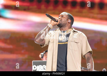 Philadelphie, Pennsylvanie, USA. Du 1er septembre 2018. MEEK MILL (RIHMEEK ROBERT WILLIAMS) au cours de l'Made in America Music Festival à Benjamin Franklin Parkway à Philadelphie, Pennsylvanie Crédit : Daniel DeSlover/ZUMA/Alamy Fil Live News Banque D'Images