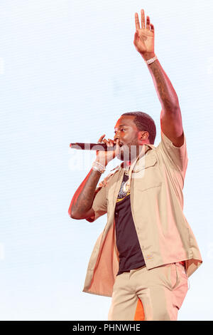 Philadelphie, Pennsylvanie, USA. Du 1er septembre 2018. MEEK MILL (RIHMEEK ROBERT WILLIAMS) au cours de l'Made in America Music Festival à Benjamin Franklin Parkway à Philadelphie, Pennsylvanie Crédit : Daniel DeSlover/ZUMA/Alamy Fil Live News Banque D'Images