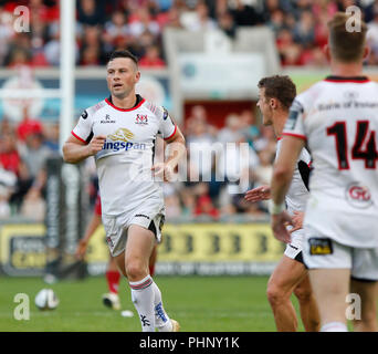 Kingspan Stadium, Belfast, Irlande du Nord. Du 1er septembre 2018. Pro14 Guinness Rugby, Ulster contre Scarlets ; John Cooney de l'Ulster reste frais après le coup de pénalité gagnante pour donner une victoire de l'Ulster 15-13 Scarlets : Action Crédit Plus Sport/Alamy Live News Banque D'Images