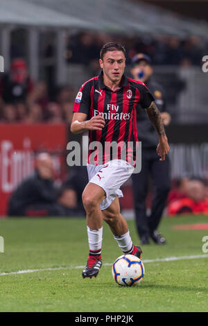 Milan, Italie. Août 31, 2018. Davide Calabria (Milan) au cours de l'Italien 'Serie' un match entre Milan 2-1 Roma à Giuseppe Meazza le 31 août 2018 à Milan, Italie. (Photo de Maurizio Borsari/AFLO) Credit : AFLO Co.,Ltd/Alamy Live News Banque D'Images