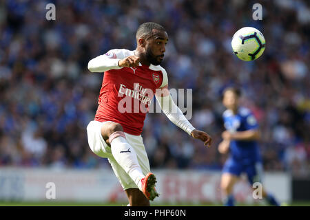 Cardiff, Royaume-Uni. 09Th Nov, 2018. Alexandre Lacazette d'Arsenal en action. Premier League match, Cardiff City v Arsenal, à la Cardiff City Stadium le dimanche 2 septembre 2018. Ce droit ne peut être utilisé qu'à des fins rédactionnelles. Usage éditorial uniquement, licence requise pour un usage commercial. Aucune utilisation de pari, de jeux ou d'un seul club/ligue/dvd publications. Photos par Andrew Andrew/Verger Verger la photographie de sport/Alamy live news Crédit : Andrew Orchard la photographie de sport/Alamy Live News Banque D'Images