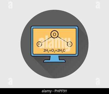 L'icône de la chimie colorés. Équation générale et à équations structurelles de l'eau avec écran de l'ordinateur. Illustration de Vecteur