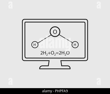 L'icône de la ligne de la chimie. Équation générale et à équations structurelles de l'eau avec écran de l'ordinateur. Illustration de Vecteur