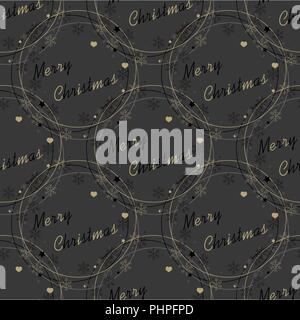 Modèle vectoriel continu Joyeux Noël le lettrage sur noir. La texture d'automne pour l'impression, la décoration, la conception, l'emballage. Inscription calligraphie dans un cercle Illustration de Vecteur