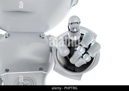 Le rendu 3D mini robot mignon point doigt isolated on white Banque D'Images