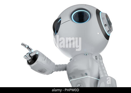 Le rendu 3D mini robot mignon point doigt isolated on white Banque D'Images