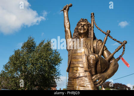 Statue de la chanteuse, Bon Scott, de rock AC/DC à Kirriemuir, Angus, Scotland. Banque D'Images