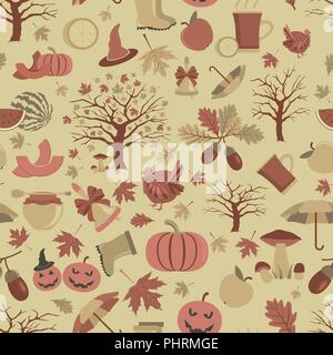 Modèle sans couture d'automne. Halloween et Thanksgiving Day. Modèle plat. Vector illustration Illustration de Vecteur