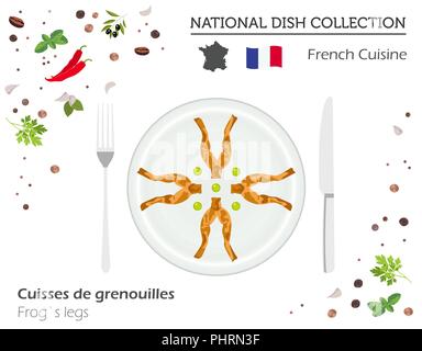 La cuisine française. Plat national européen collection. Cuisses de grenouilles isolé sur blanc, infographie. Vector illustration Illustration de Vecteur