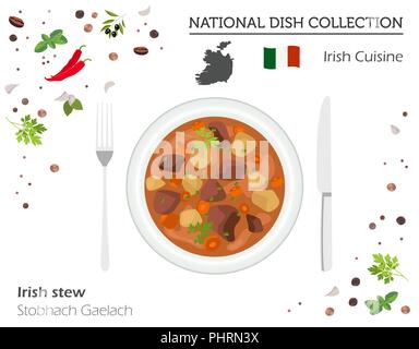 La cuisine irlandaise. Plat national européen collection. Ragoût irlandais isolé sur blanc, infographie. Vector illustration Illustration de Vecteur