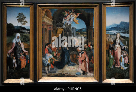 Jan de Beer (ca.1475-ca.1528). Peintre flamand. Triptyque avec Adoration des bergers, ca.1515. Musée Wallraf-Richartz. Cologne. L'Allemagne. Banque D'Images