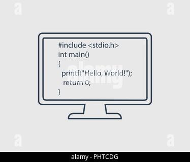 L'icône de la ligne du langage de programmation de l'ordinateur. Bonjour le monde code sur moniteur. Illustration de Vecteur