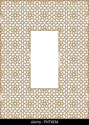 Ornement géométrique arabe basée sur l'art arabe traditionnelle mosaïque musulmane.cadre carré du modèle arabe de trois par quatre blocs. Illustration de Vecteur
