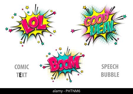 Définir le texte de la bande dessinée bulle lol, boom Illustration de Vecteur