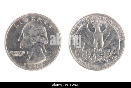 Ensemble de la pièce commémorative USA, la valeur nominale du trimestre, à partir de 1985 dollars. Isoler sur fond blanc Banque D'Images