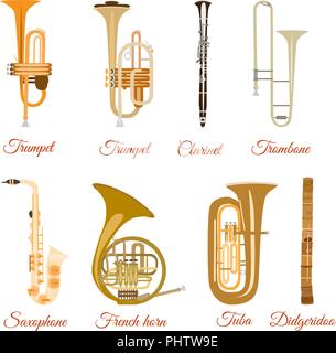 Vector set d'instruments de musique à vent isolé sur fond blanc Illustration de Vecteur