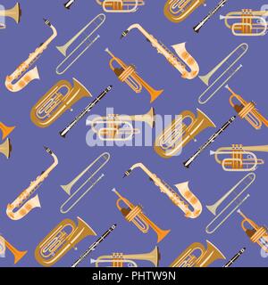 Motif transparent vecteur avec des instruments de musique à vent Illustration de Vecteur