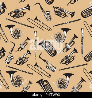 Motif transparent vecteur avec des instruments de musique à vent Illustration de Vecteur