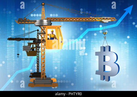 Levage par grue de construction concept cryptocurrency en bitcoin Banque D'Images
