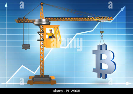 Levage par grue de construction concept cryptocurrency en bitcoin Banque D'Images