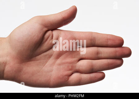 Main propre palm avec emballage isolé sur fond whte Banque D'Images