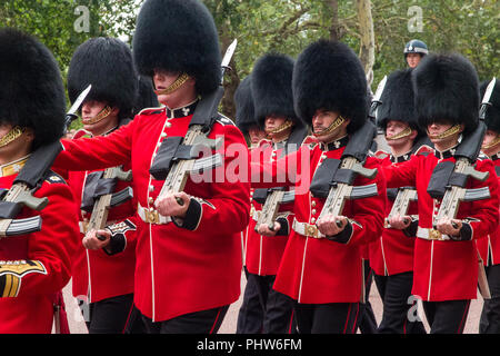 Grenadier Guards marching down the Mall in summer Banque D'Images