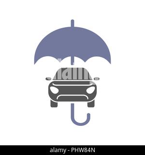 Auto assurance signer l'icône. Symbole de protection. Voiture et vecteur icône parapluie télévision. Illustration de Vecteur