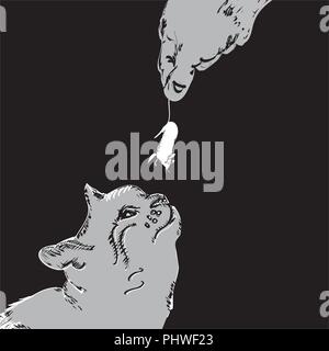 Chat l'alimentation de l'homme Illustration de Vecteur