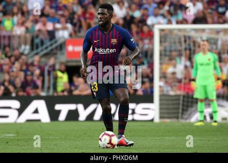Barcelone, Espagne. 09Th Nov, 2018. Samuel Umtiti pendant le match entre le FC Barcelone et SD Huesca, correspondant à la semaine 3 de la Liga Santander, joué au Camp Nou, le 02 septembre 2018, à Barcelone, Espagne. Photo : Joan Valls/Urbanandsport /Nur Crédit : CORDON PRESS/Alamy Live News Banque D'Images