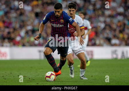 Barcelone, Espagne. 09Th Nov, 2018. 2 septembre 2018, le Camp Nou, Barcelona, Espagne ; La Liga football, Barcelone et Huesca SD ; Suarez, du FC Barcelone tente d'entrer dans la case Crédit : UKKO Images/Alamy Live News Banque D'Images