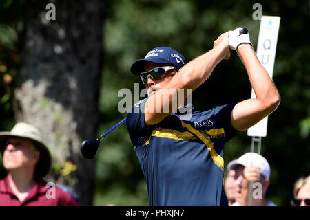 Norton, MA, USA. Sep, 2018 2. De la Suède, Henrik Stenson, joue son coup de feu de la sixième tee durant la troisième ronde de la PGA Championship Golf Technologies Dell tournoi organisé à PTC à Norton, Boston MA. Eric Canha/Cal Sport Media/Alamy Live News Banque D'Images