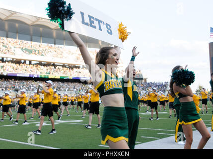 Waco, Texas, USA. Du 1er septembre 2018. Baylor Bears cheerleaders durant la 1ère moitié de la NCAA Football match entre les Wildcats de Abilene Christian et au Baylor Bears à McLane Stadium à Waco, Texas. Matthew Lynch/CSM/Alamy Live News Banque D'Images