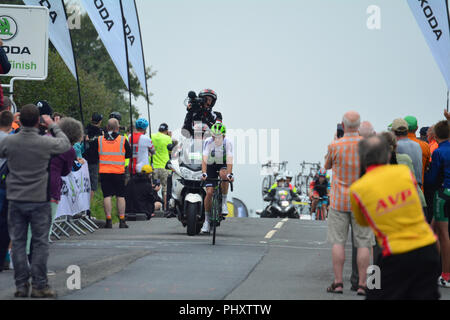 Bratton Fleming , Devon, Angleterre. 3 septembre 2018. Tour de Grande-Bretagne Étape Deux Cranbrook à Barnstaple. Scott Davies a été récompensé pour un brave ride sur la deuxième étape de l'OVO Energy Tour of Britain comme il a pris le roi de la montagne dans le new jersey. Le Carmarthenshire rider faisait partie d'une échappée de cinq hommes dont il a fait une offre pour le solo victoire d'étape quand il a été réduit à trois pilotes.JWO Sports / Alamy Live News Banque D'Images