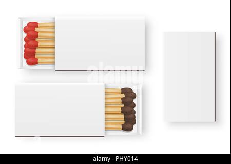 Vector 3D réaliste et ouvert fermé vide boîte d'allumettes avec Brown et red chefs icon set, libre isolé sur fond blanc, vue du dessus, têtes blanches. Modèle de conception, pour les graphiques clipart Illustration de Vecteur