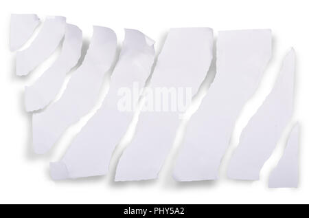 Morceaux de papier de feuilles fond blanc Banque D'Images