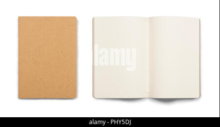 Couverture du livre ouvert et livre blanc avec blanc isolé sur fond blanc feuille Banque D'Images
