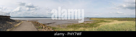 Vue panoramique de l'estuaire de la Severn à marée basse avec le Severn Bridge dans la distance. Les milieux humides sont un refuge pour la faune et sont une SSSI Banque D'Images