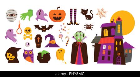 Happy Halloween autocollants, icônes, éléments Illustration de Vecteur