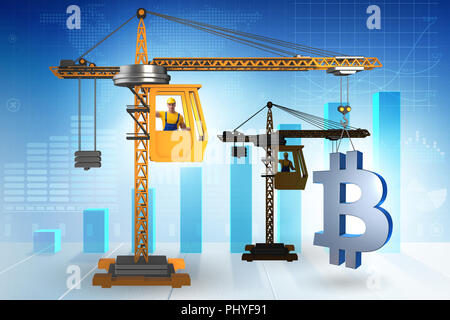 Levage par grue de construction concept cryptocurrency en bitcoin Banque D'Images
