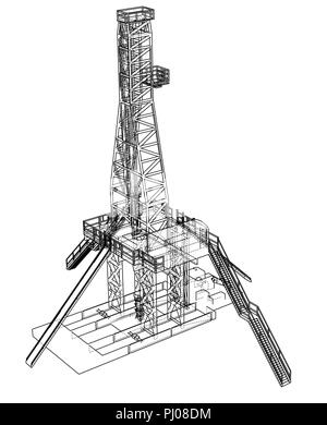 Concept de plate-forme pétrolière. Le rendu 3D de vecteur Illustration de Vecteur