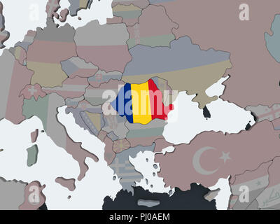 La Roumanie le monde politique intégré avec drapeau. 3D illustration. Banque D'Images