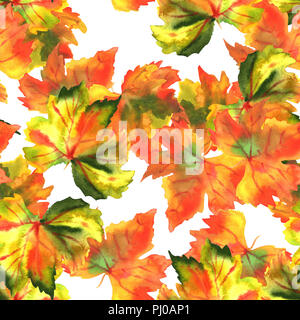 Un modèle uniforme de l'aquarelle automne feuilles de vigne sur un fond blanc, une impression de répétition de l'automne Banque D'Images