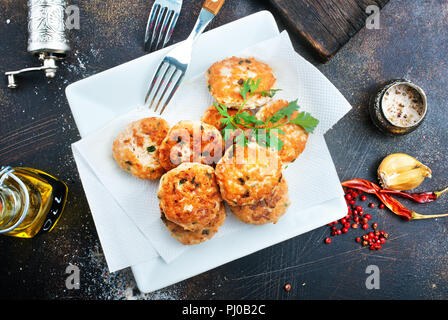 Escalopes de poulet frit, les escalopes sur plaque blanche Banque D'Images