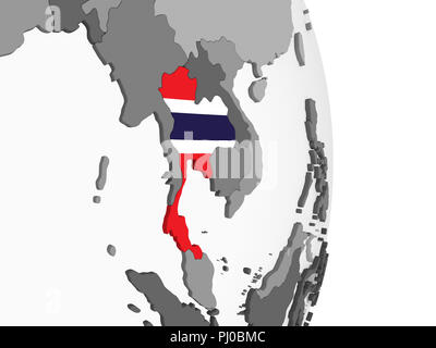 La Thaïlande le globe politique gris avec drapeau. 3D illustration. Banque D'Images