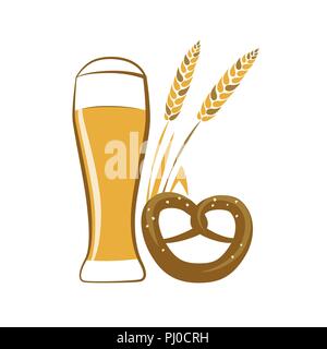Un verre de bière de blé et bretzel isolé sur un fond blanc vector illustration EPS10 Illustration de Vecteur