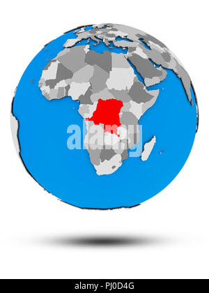 République démocratique du Congo le monde politique avec ombre isolé sur fond blanc. 3D illustration. Banque D'Images