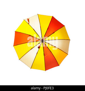 Ouvert parapluie jaune isolé sur fond blanc. Objet unique avec chemin de détourage, élément de conception Banque D'Images