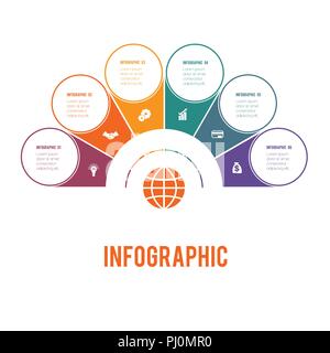 Demi-cercle et des cercles colorés. Éléments du processus cyclique conceptuel infographies pour 6 Positions possible d'utiliser pour le Workflow, bannière, diagramme, Illustration de Vecteur