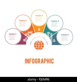 Demi-cercle et des cercles colorés. Éléments du processus cyclique conceptuel infographies pour 5 Positions possible d'utiliser pour le Workflow, bannière, diagramme, Illustration de Vecteur