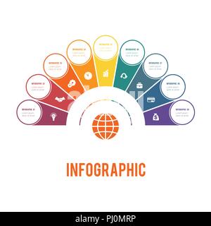 Demi-cercle et des cercles colorés. Éléments du processus cyclique conceptuel infographies pour 9 Positions possible d'utiliser pour le Workflow, bannière, diagramme, Illustration de Vecteur